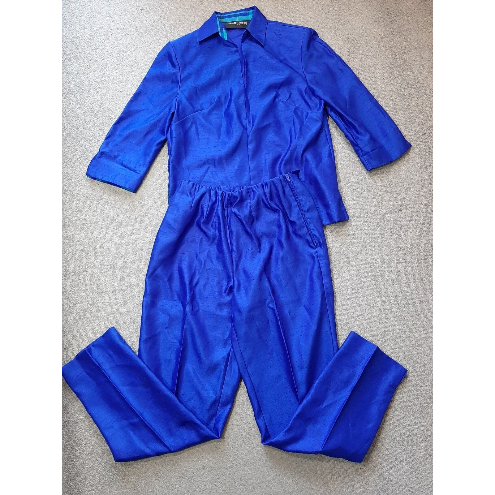 Sag Harbor Outfit Womens Size 8 Long Sleeve With Pants Blue Open Front Padded